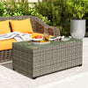 Wicker Outdoor Coffee Table, PE Wicker Rectangular Patio Table with Tempered Glass Top for Garden, Balcony, Dark Grey
