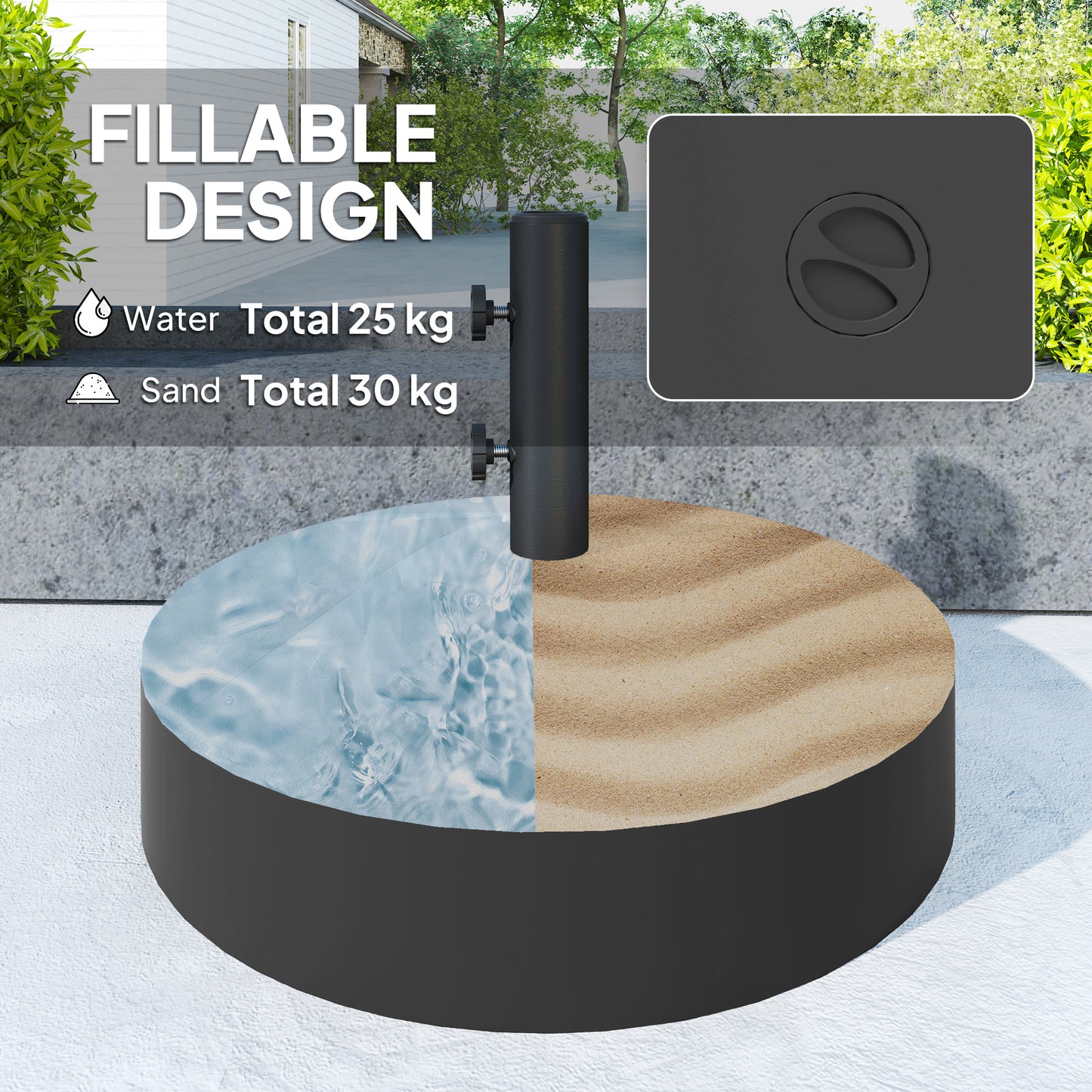 Patio Umbrella Base Holder, Heavy Duty Outdoor Umbrella Stand Base, Sand/Water Filled, Φ22" x 15.7" H, Black