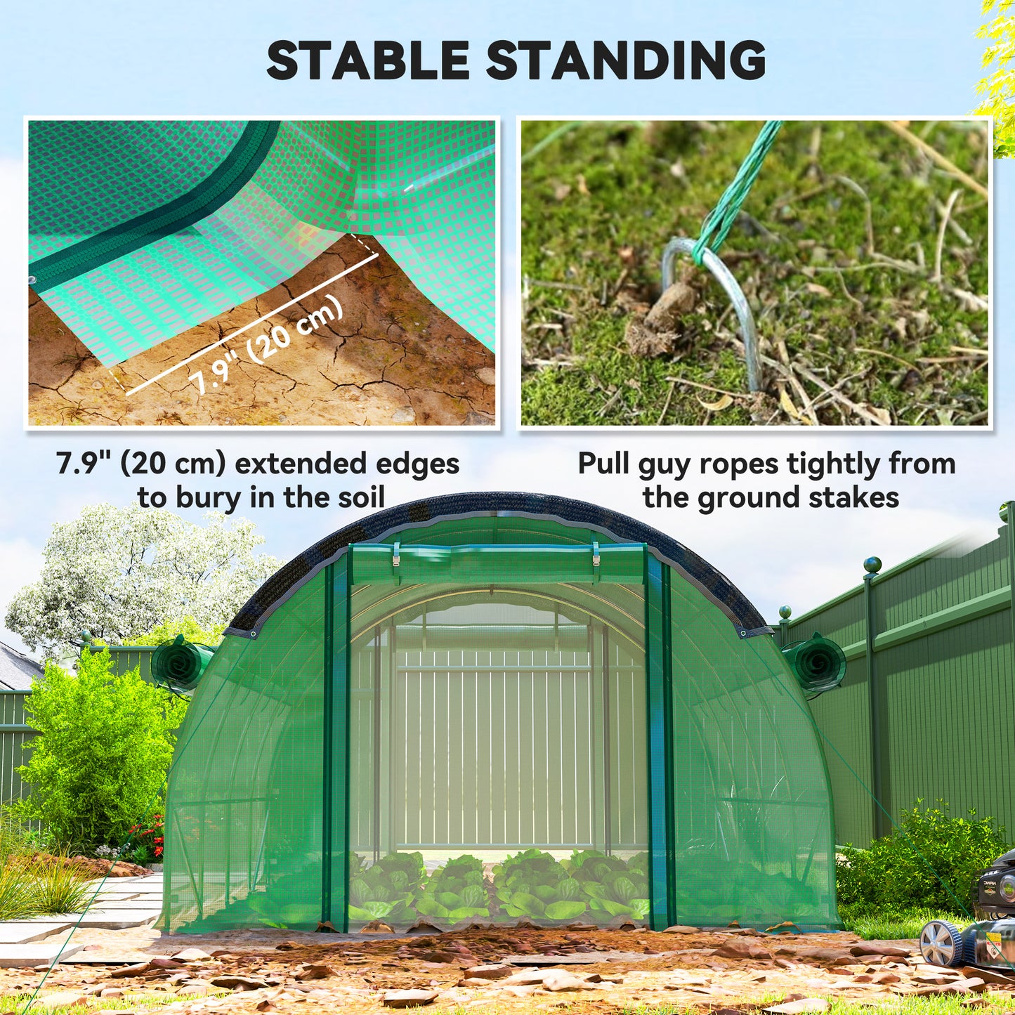 Walk-in Tunnel Greenhouse, Plant Hot House with Sunshade Net, Roll-up Mesh Sidewalls, 2 Doors