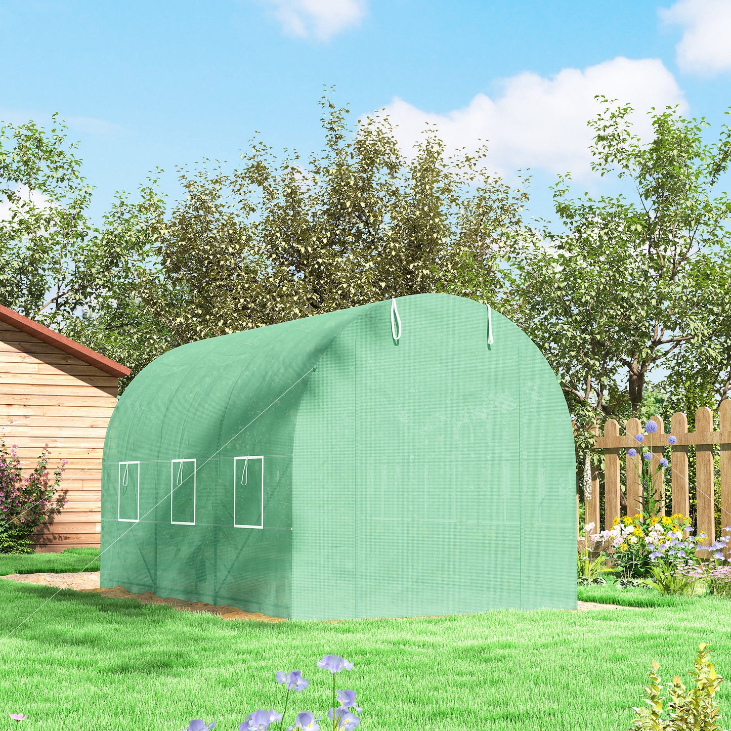 11.5' x 6.6' x 6.6' Walk-in Tunnel Greenhouse Garden Plant Seed Growing Warm House Outdoor Hot House w/ Roll Up Door, Windows, PE Cover Green