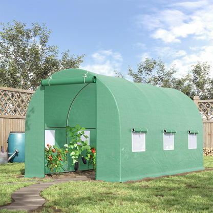 15' x 6.6' x 6.6' Green Tunnel Greenhouse with Roll Up Door