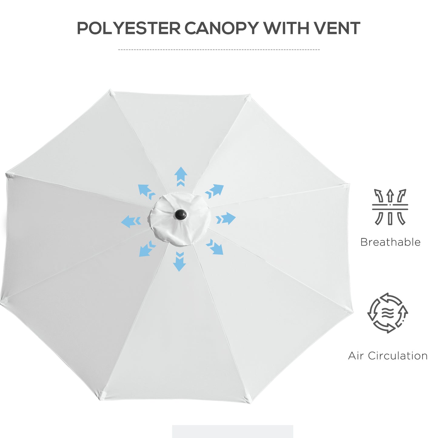 10' x 8' Round Market Umbrella, Patio Umbrella with Crank Handle and Tilt, Outdoor Parasol for Garden, White