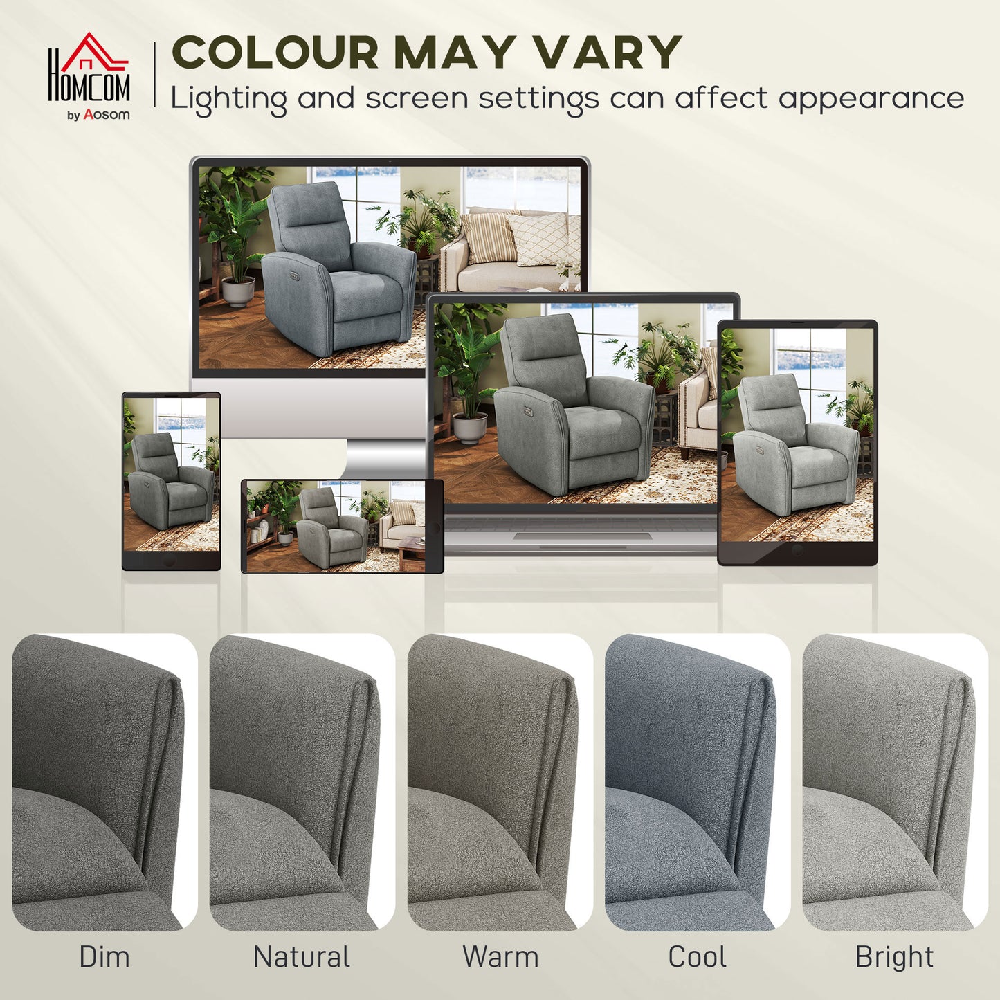 Power Recliner Chair, Dyed Fabric (Like Leathaire) Upholstered Recliner Chair with USB Ports, Footrest, Grey