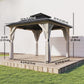 10 x 10 Hardtop Gazebo with Curtains, Wood Patio Gazebo with Double Steel Roof, Hook, Light Grey