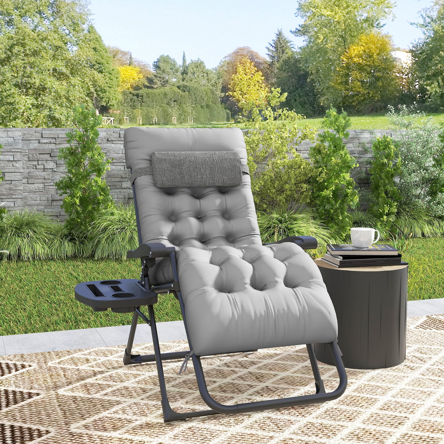 Padded Zero Gravity Chair, Folding Recliner Chair, Patio Lounger with Cup Holder, Adjustable Backrest, Removable Cushion for Outdoor, Deck, Poolside, Red