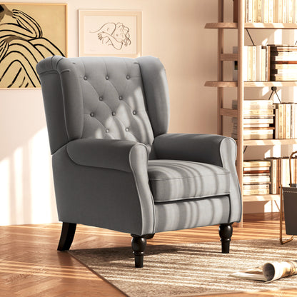 Button-Tufted Fabric Accent Chair with Wood Legs - Charcoal Grey