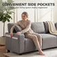 3 Seater Sofa with Storage Pockets, Modern Upholstered Couch with Pocket Springs, Grey