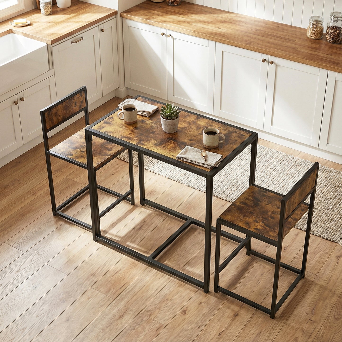 Dining Table Set, Industrial Dining Set for 2, Kitchen Table and Chairs for Small Space, Dining Room Table with Chairs