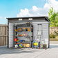 8 x 4 ft Galvanized Garden Storage Shed, Metal Outdoor Tool House with Double Doors and Dual Vents for Backyard and Patio Storage, Teak