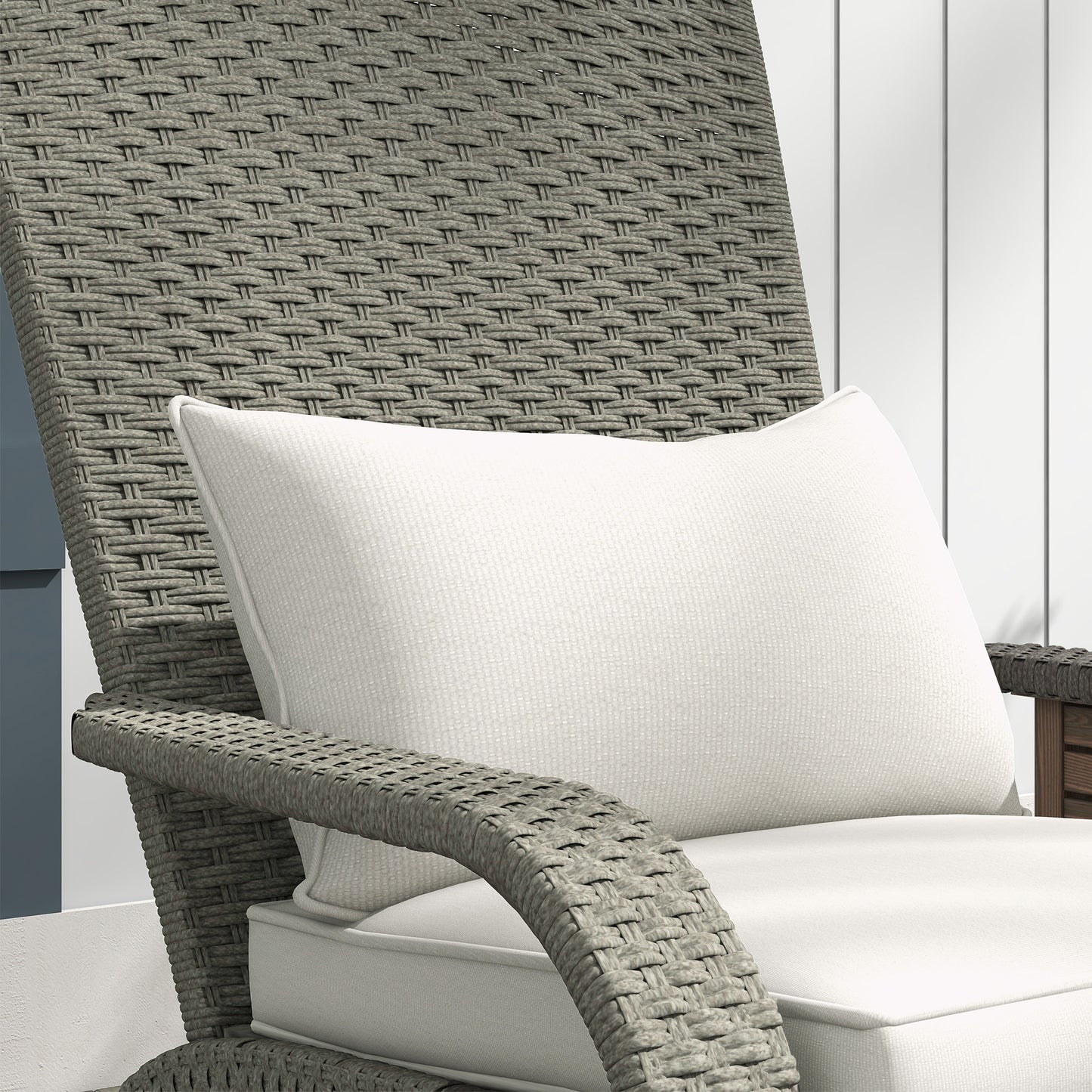 Wicker Adirondack Chair with Ottoman, Patio Cushioned Muskoka Chair, Outdoor Fire Pit Chair with High-back and Armrests, for Deck, Garden, Backyard, Grey/Cream White