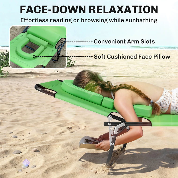 Green Folding Chaise Lounge with Face Hole and Pillow