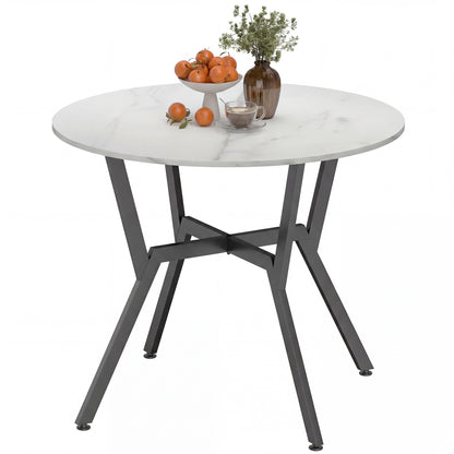 35" Round Dining Table with Steel Frame - White Marble