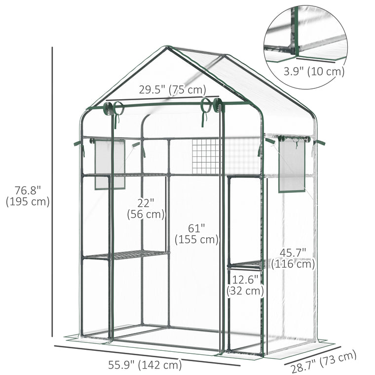 56" x 29" x 77" Clear Walk-In Mini Greenhouse with 4 Shelves