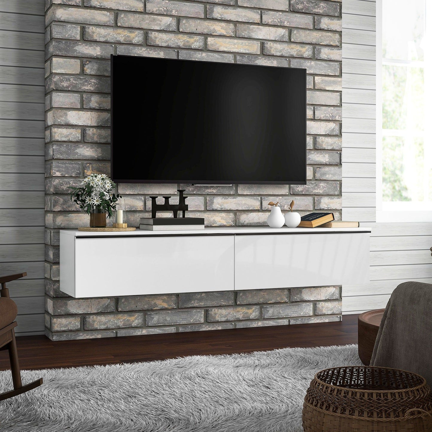Wall-Mounted Floating TV Stand for 70" TVs - White