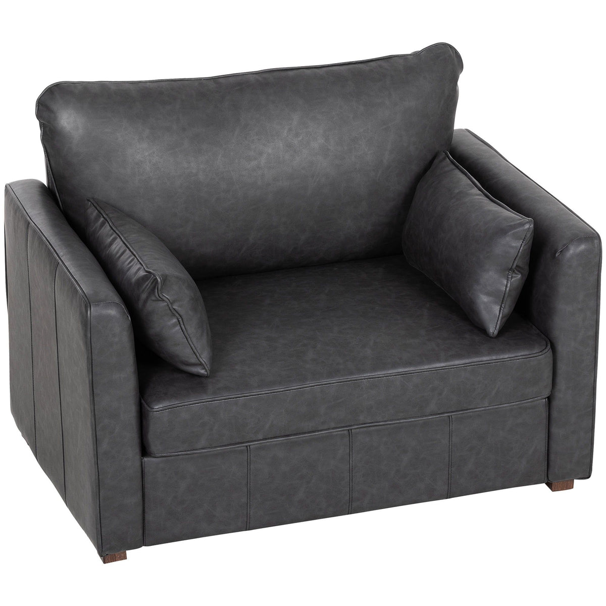 PU Leather Accent Chair with Pillows - Black