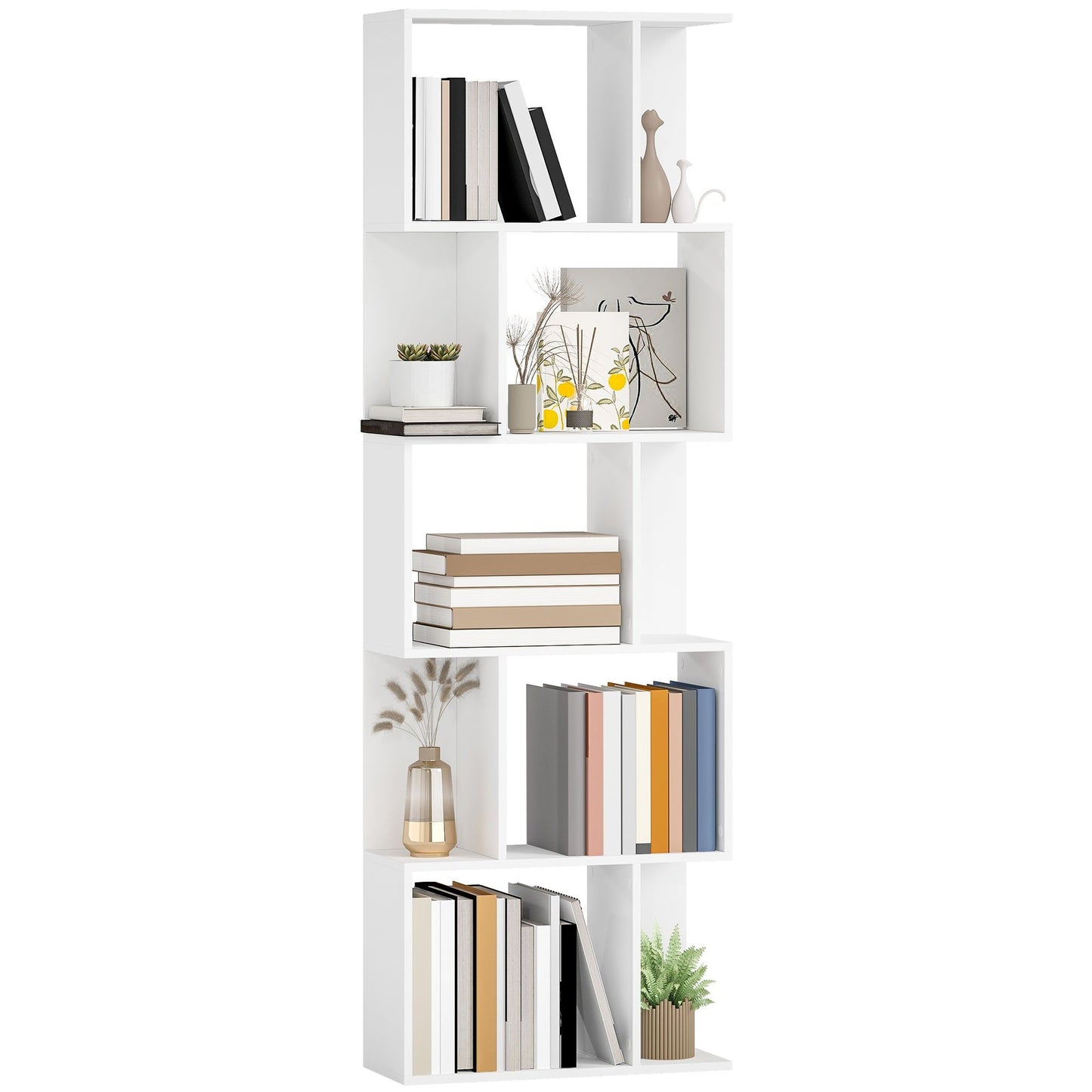 5-Tier S-Shaped Geometric Bookshelf - White