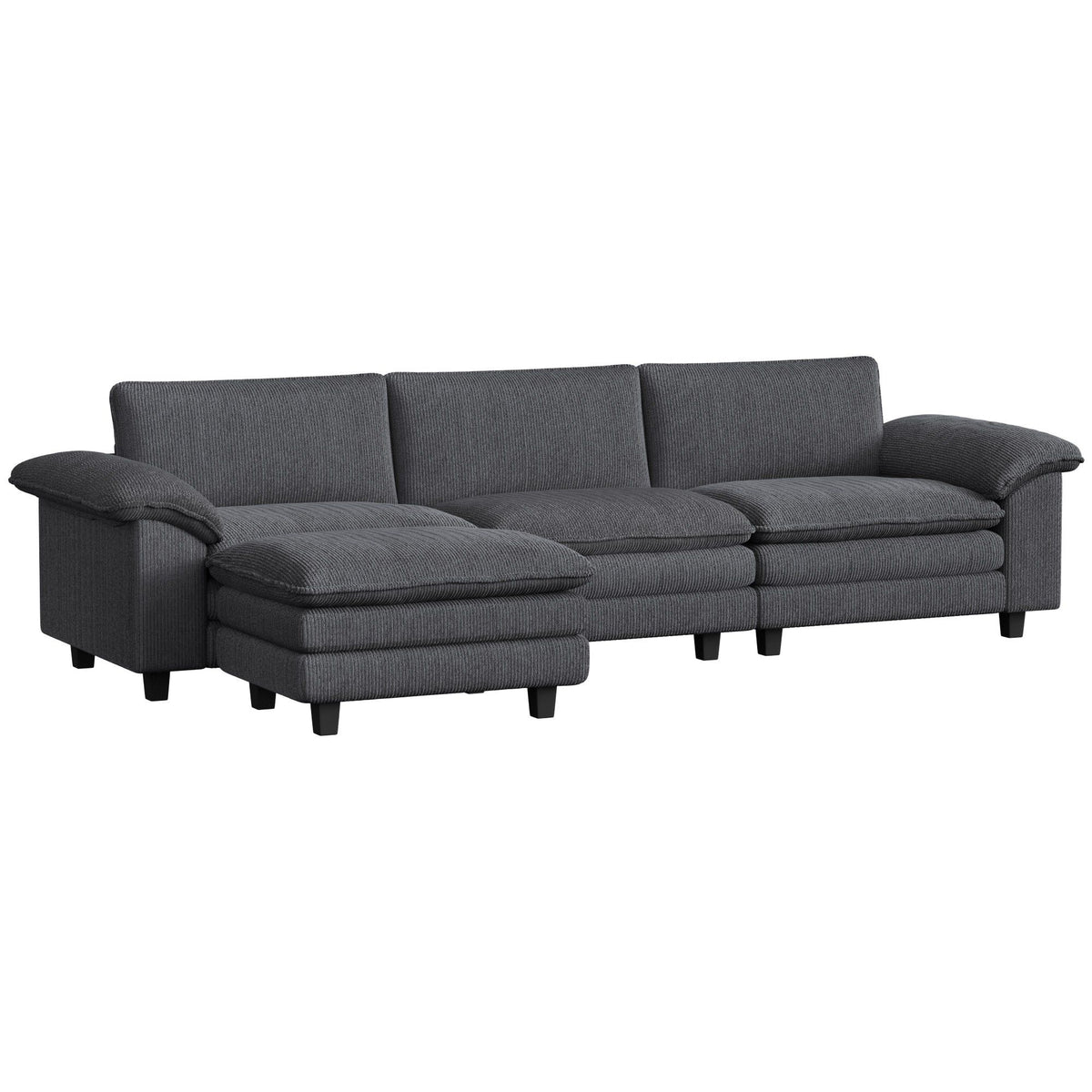 L-Shaped Sectional Sofa with Movable Ottoman - Dark Grey