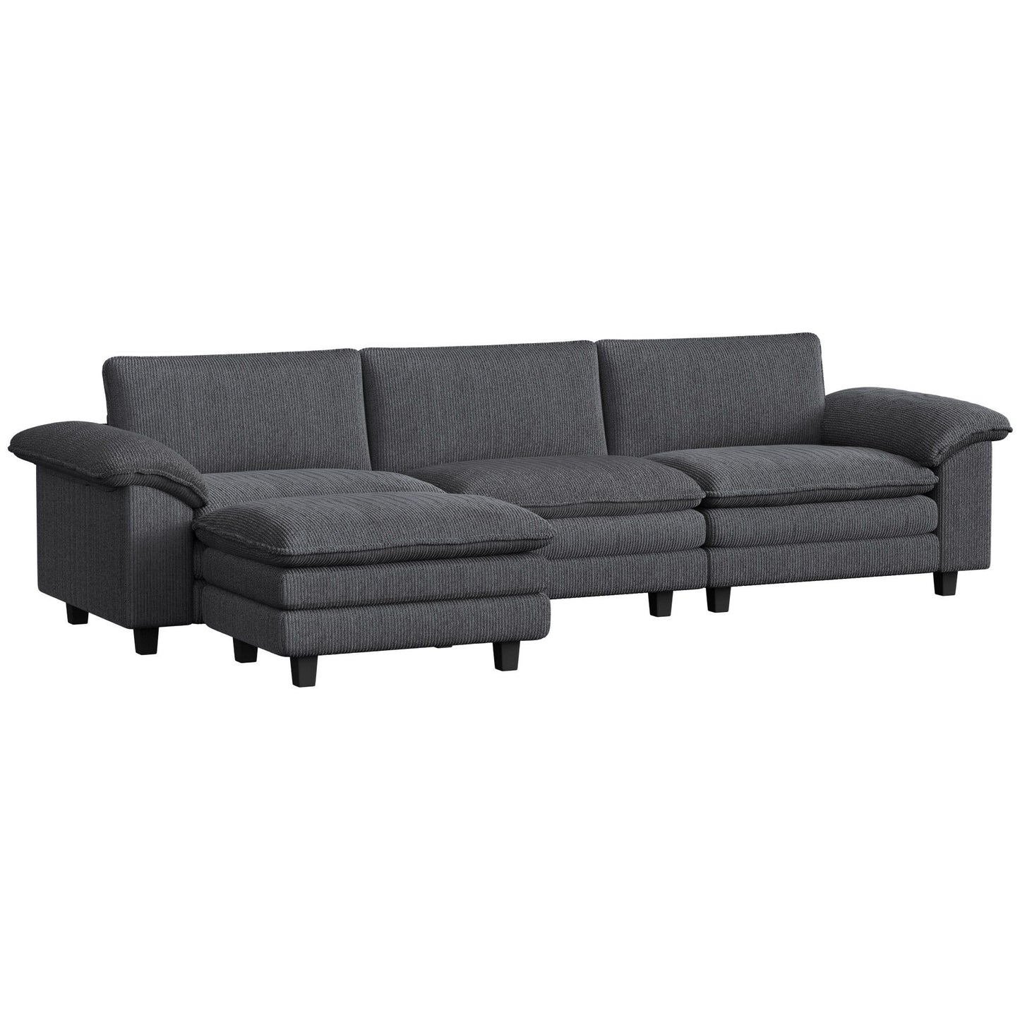 L-Shaped Sectional Sofa with Movable Ottoman - Dark Grey