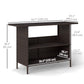 Wicker Outdoor Bar Table, PE Rattan Bar Height Patio Table with 2 Shelves, Steel Frame for Garden, Backyard, Dark Brown