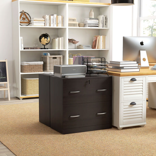 2 Drawer File Cabinet with Lock, Office Filing Cabinet, Hanging Bar for Letter Size, Home Office, Espresso