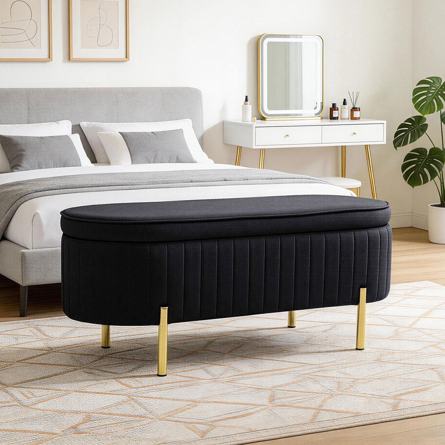Channel Tufted Upholstered Bedroom Bench - Black