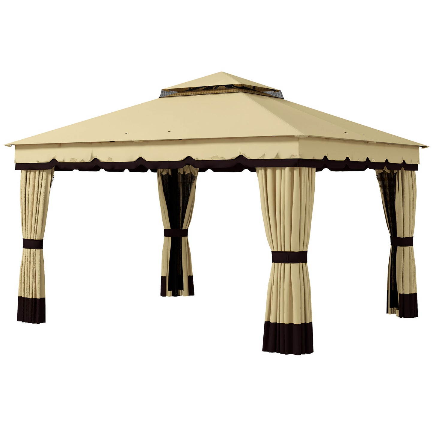 10' x 12' Double Roof Patio Gazebo Canopy, Outdoor Gazebo Shelter with Netting & Curtains, for Garden, Lawn and Deck