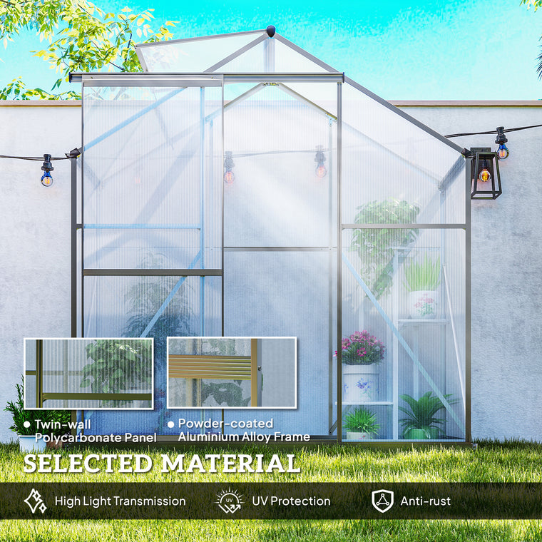 6' x 2.5' Polycarbonate Greenhouse with Sliding Door & Vent
