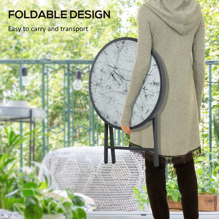 18" White Round Folding Side Table with Glass Top