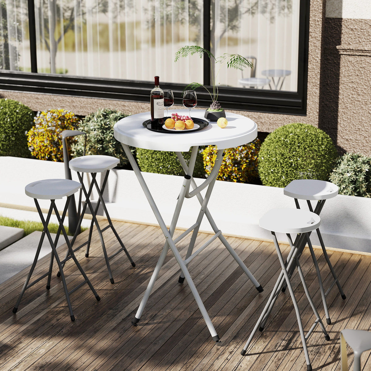 31.5" Bar Height Patio Table, Outdoor Bar Folding Table with HDPE Top, Locking Steel Legs for Party, Camping, White