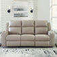 Lavenhorne - Pebble - Reclining Sofa W/ Drop Down Table - Faux Leather