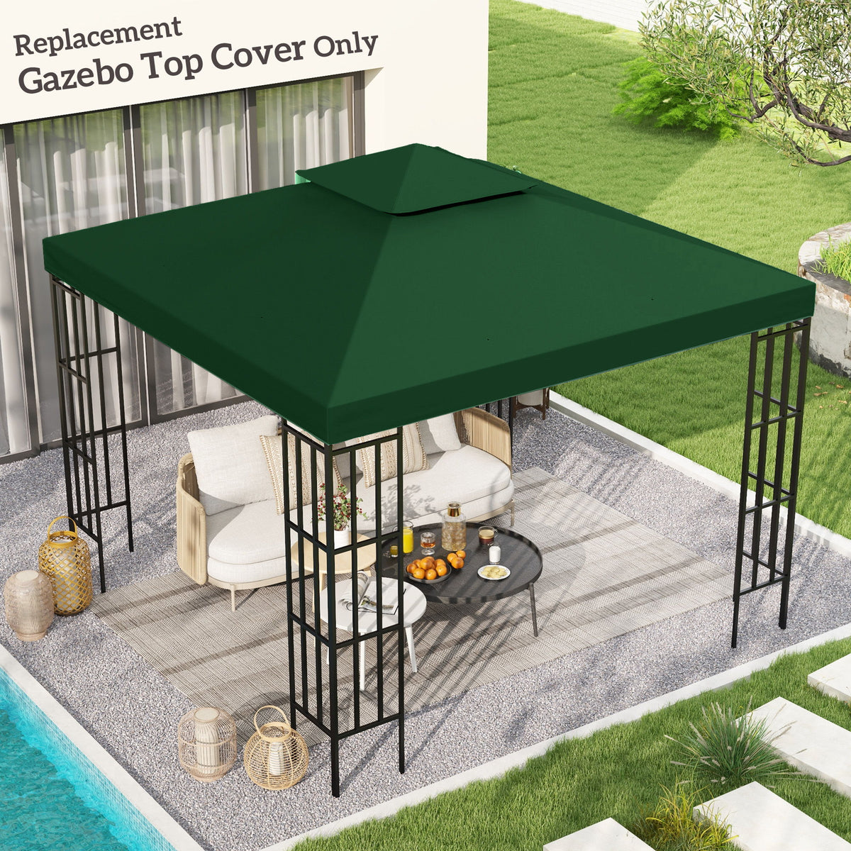 10' x 10' Canopy Replacement 2-Tier Gazebo Canopy Top Cover, Green