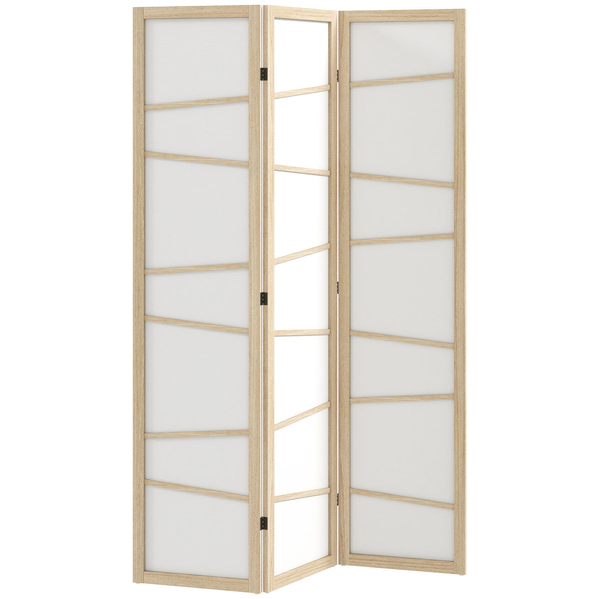 66.9" Folding Room Divider, 3 Panel Wall Partition with Wood Frame for Bedroom, Home Office, Natural Wood