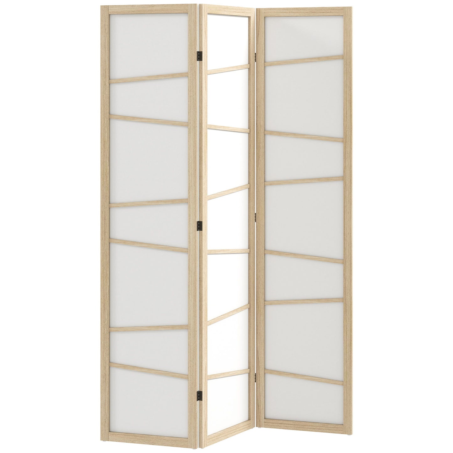 66.9" Folding Room Divider, 3 Panel Wall Partition with Wood Frame for Bedroom, Home Office, Natural Wood