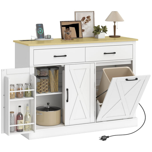 Tilt-Out Garbage Cabinet with Charging Station - White