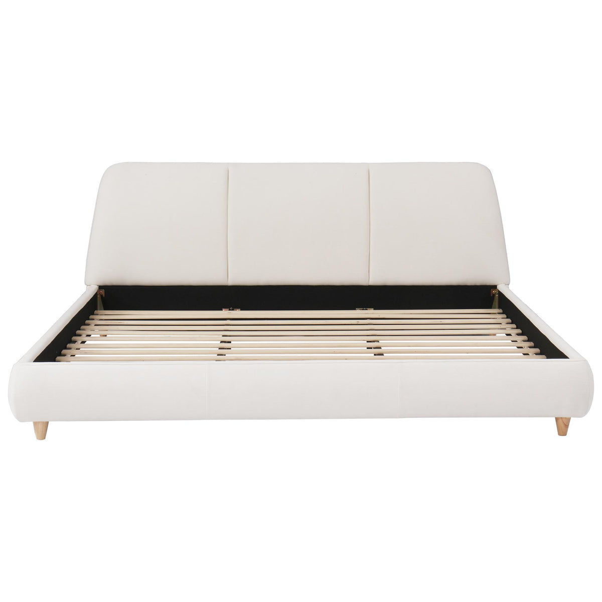 Modern Minimalist Upholstered Bed with Soft Padded Headboard, Platform Bed with Rubberwood Legs, 88'' L x 65.5'' W x 33.5'' H, White