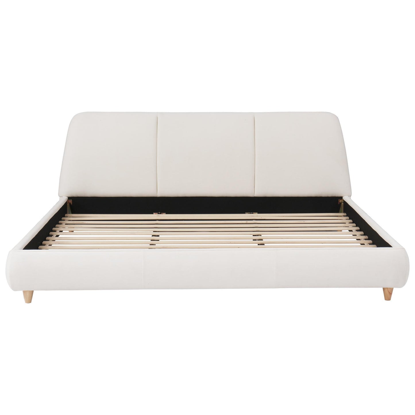 Modern Minimalist Upholstered Bed with Soft Padded Headboard, Platform Bed with Rubberwood Legs, 88'' L x 65.5'' W x 33.5'' H, White
