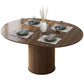 Extendable Kitchen Table for 6-8, 43.5"-59" Farmhouse Dining Table with Pedestal Base Walnut Wood Grain