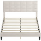 Queen Size Bed Frame with Upholstered Headboard, Modern Platform Bed Frame with Wood Slats, 1100 lbs Capacity, Cream