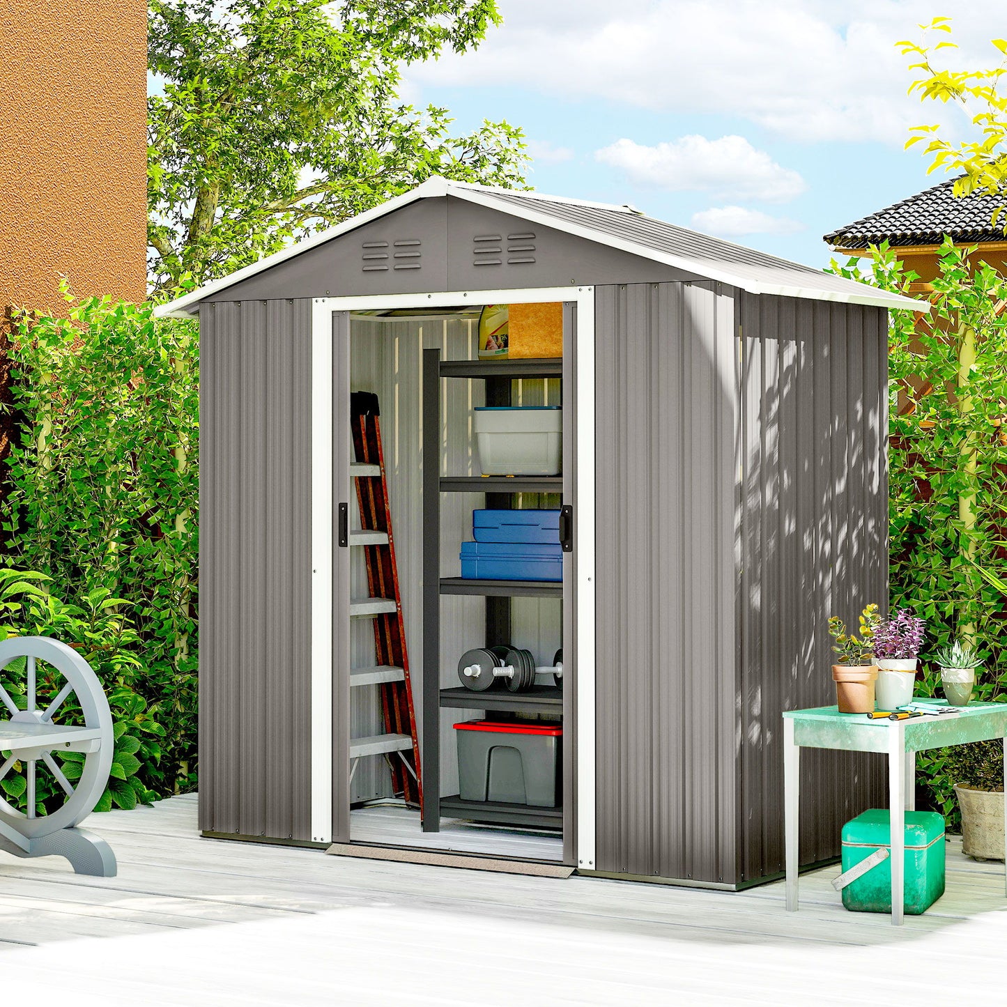 6.5x3.5ft Metal Garden Storage Shed for Outdoor Tool Storage with Double Sliding Doors and Vents, Light Grey