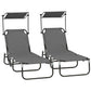 2 Piece Folding Outdoor Chaise Lounges, Pool Tanning Chairs with Reclining Back, Sunshade for Beach, Patio, Dark Grey