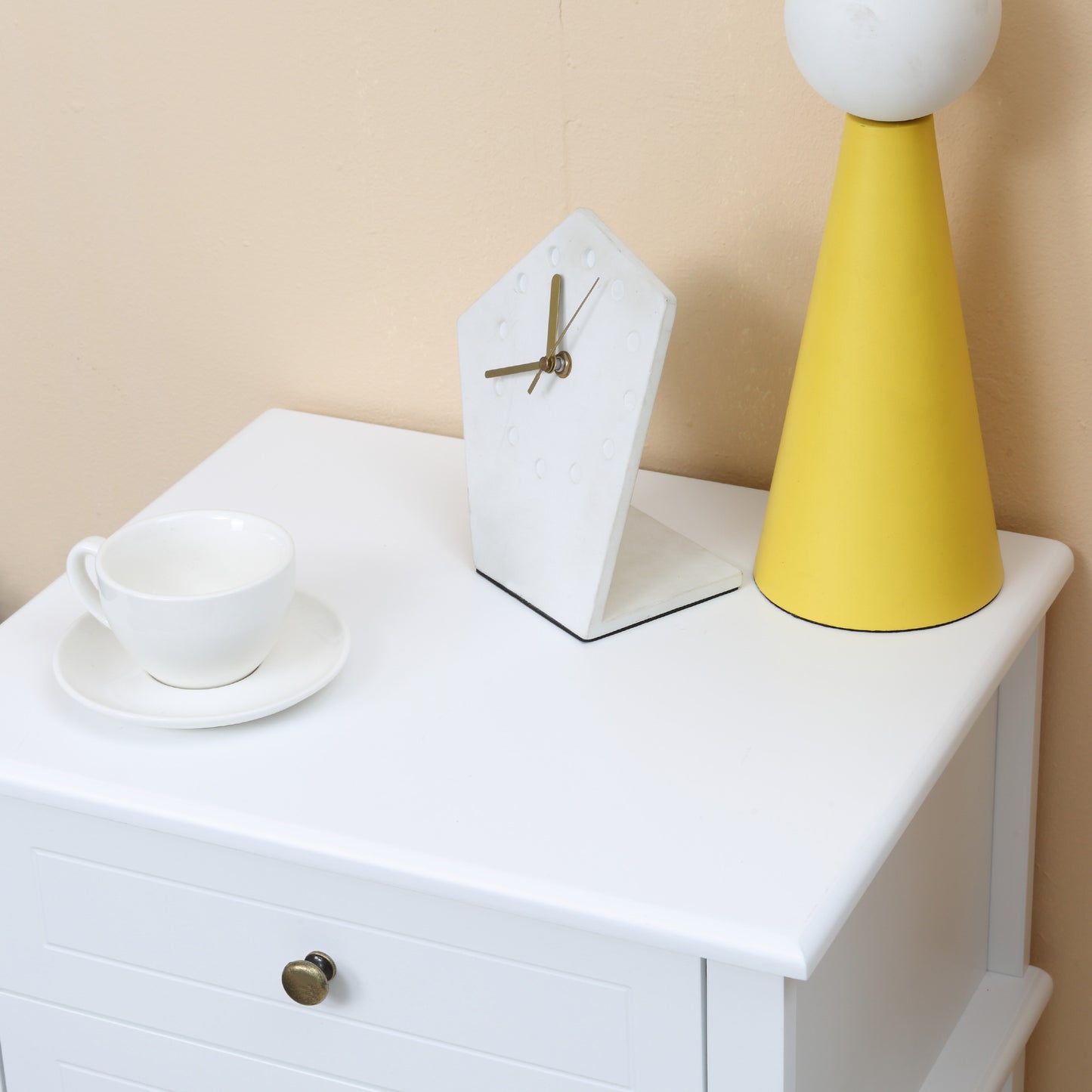 Modern Sofa Side Table, Accent End Table with Drawers and Storage Shelf, Nightstand for Bedroom Living Room, White