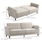 Convertible Bed with Couch, Button Tufted Fabric Sofa Bed with Adjustable Back for Living Room, Beige