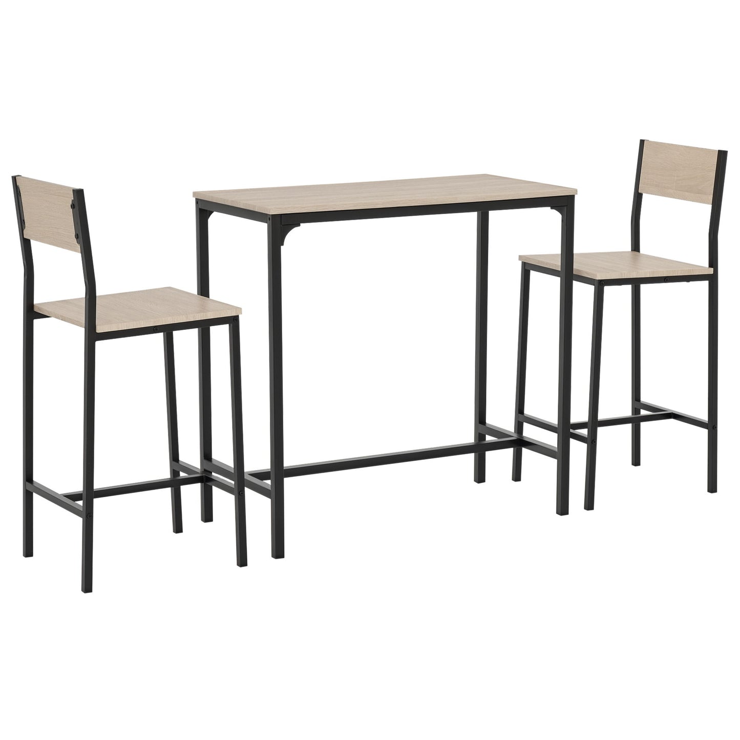 Industrial Bar Table Set Counter Height 3 Piece and 2 High Back Stools Set Dining Table Set Natural Wood
