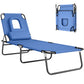 Folding Chaise Lounge Chair, Reclining Beach Tanning Chair with Face Hole, Pillow, 4-Position Adjustable Lay Flat Sun Lounger, Steel Frame for Outdoor Patio Pool, Blue