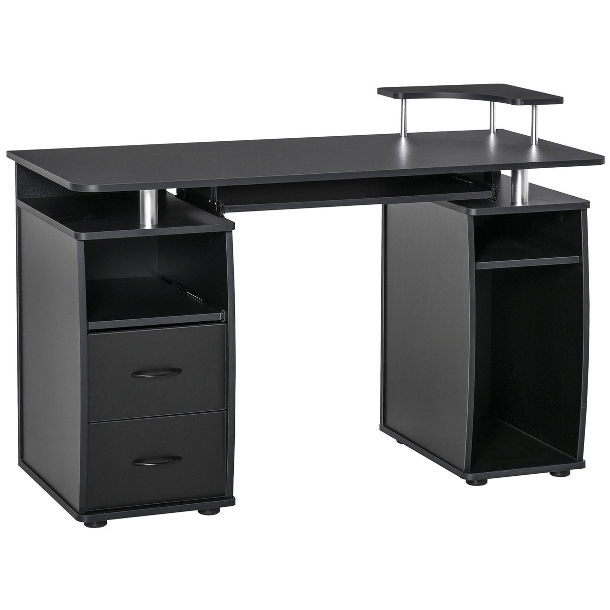 Computer Desk with Keyboard Tray, CPU Stand, Writing Desk with Drawers, Workstation for Home Office, Black
