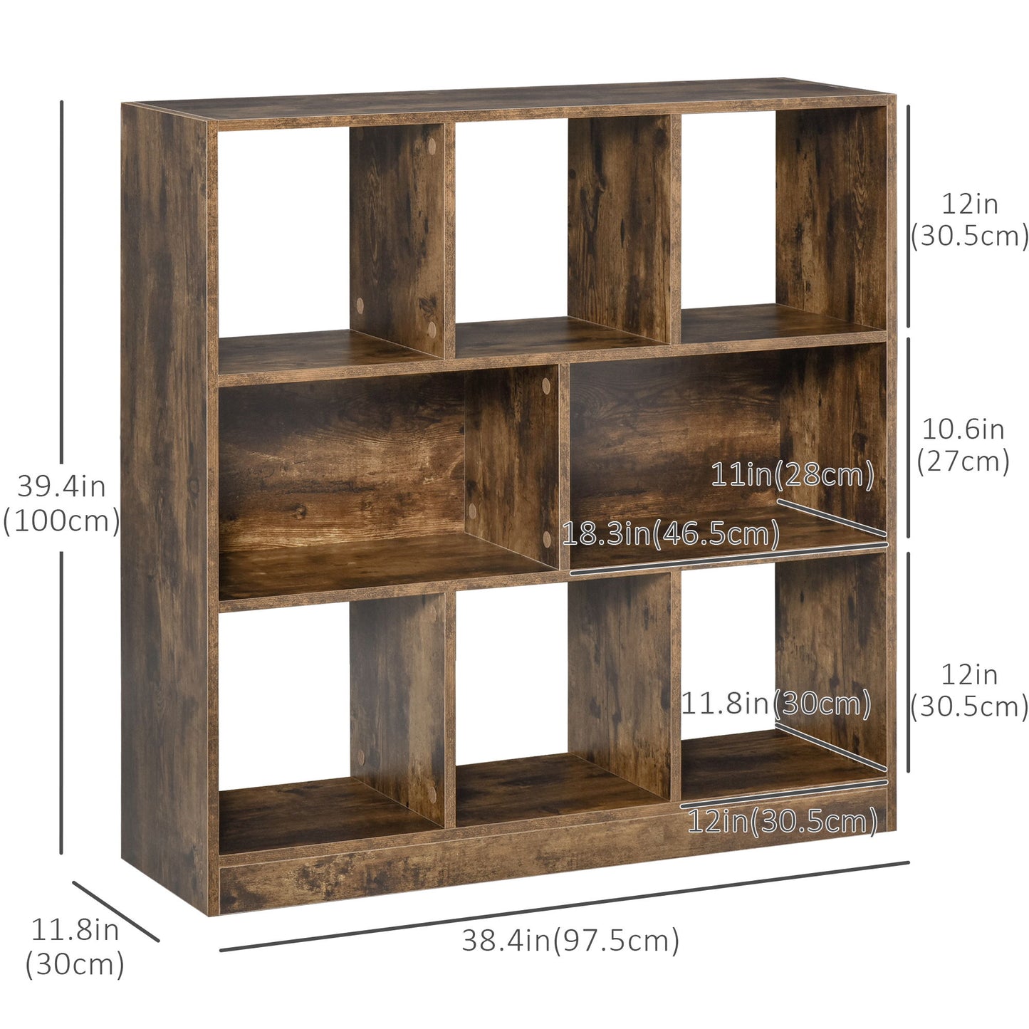 Storage Shelf 3-Tier Bookcase Display Rack Home Organizer for Home Office, Living Room, Playroom, Rustic Brown