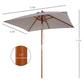 6.6 x 5ft Fir Wooden Patio Umbrella Market Parasol Tilt Mechanism 6 Ribs Garden Sunshade, Grey