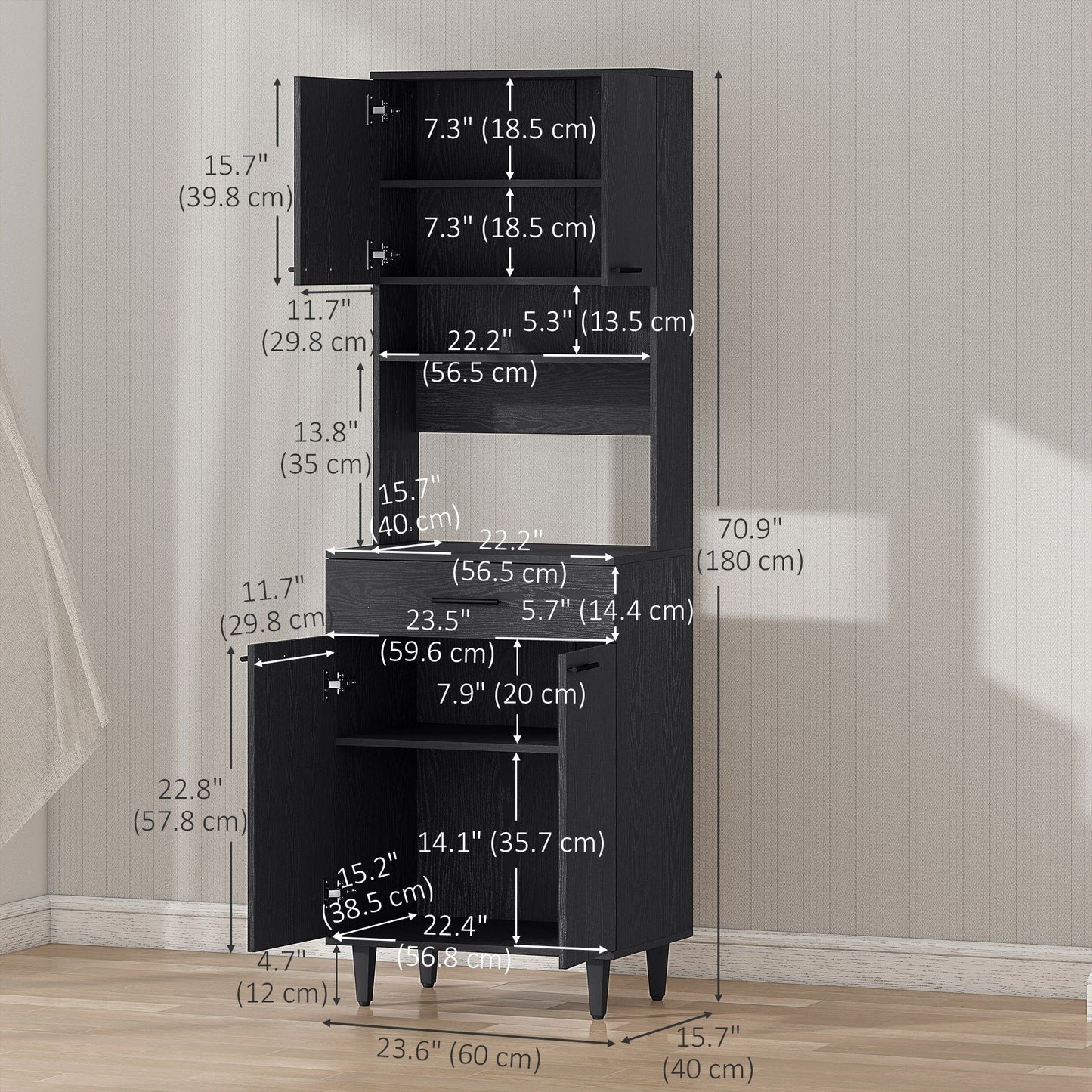 Kitchen Buffet with Hutch and Microwave Counter - Black
