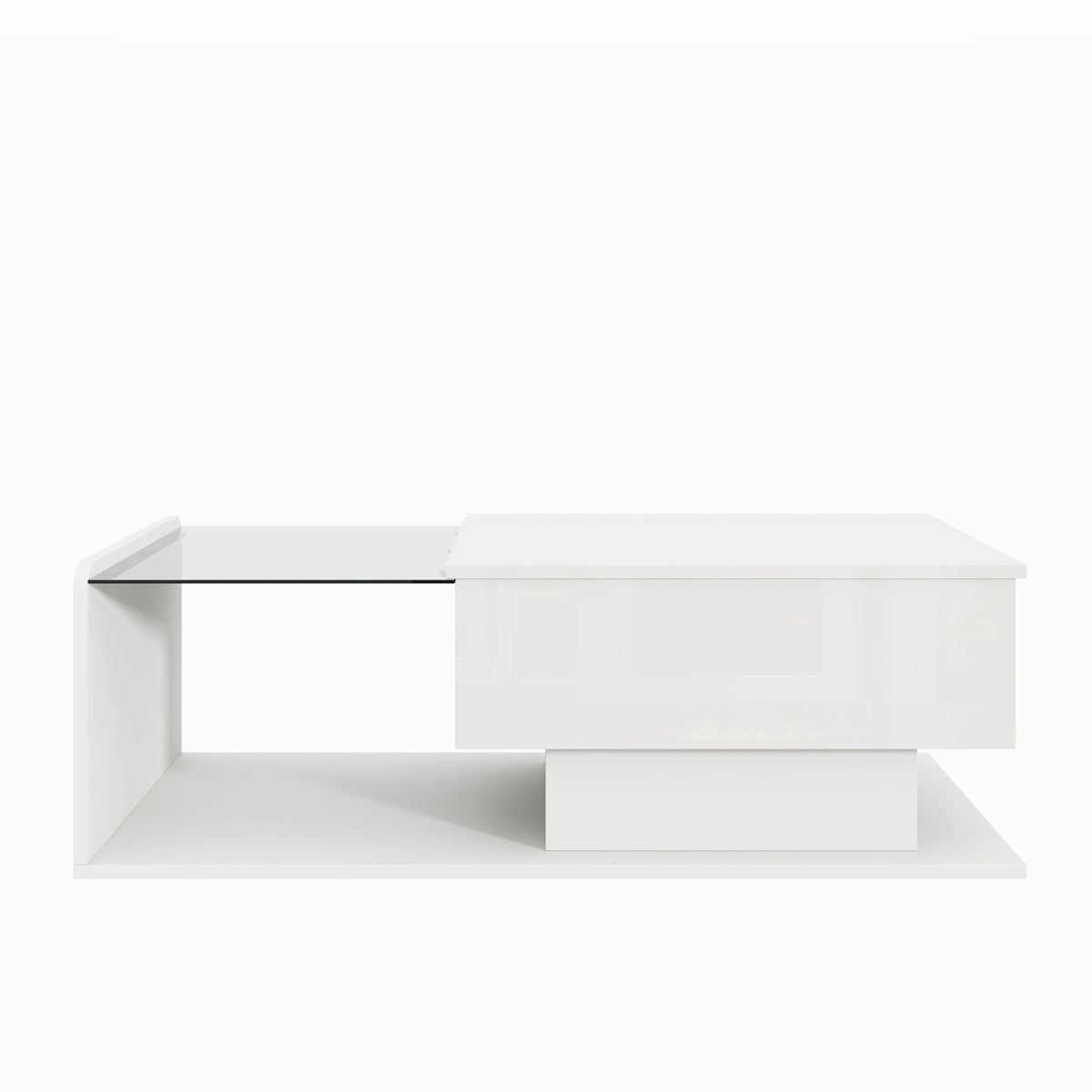 High-Gloss Coffee Table with Adjustable Height and LED Light Strip, Tempered Glass Top, Easy to Install, 39.5" L x 19.5" W x 13" H, White