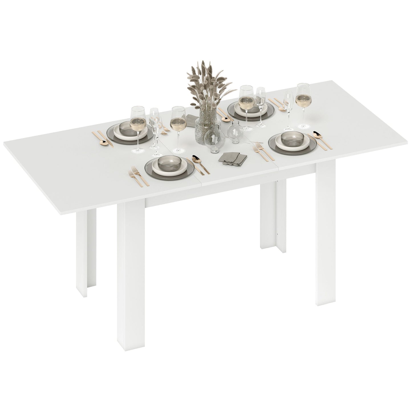 Modern Extendable Dining Table, 55.1 x 31.5 in, for 6-8 People, Expandable Dining Table for Kitchen, White